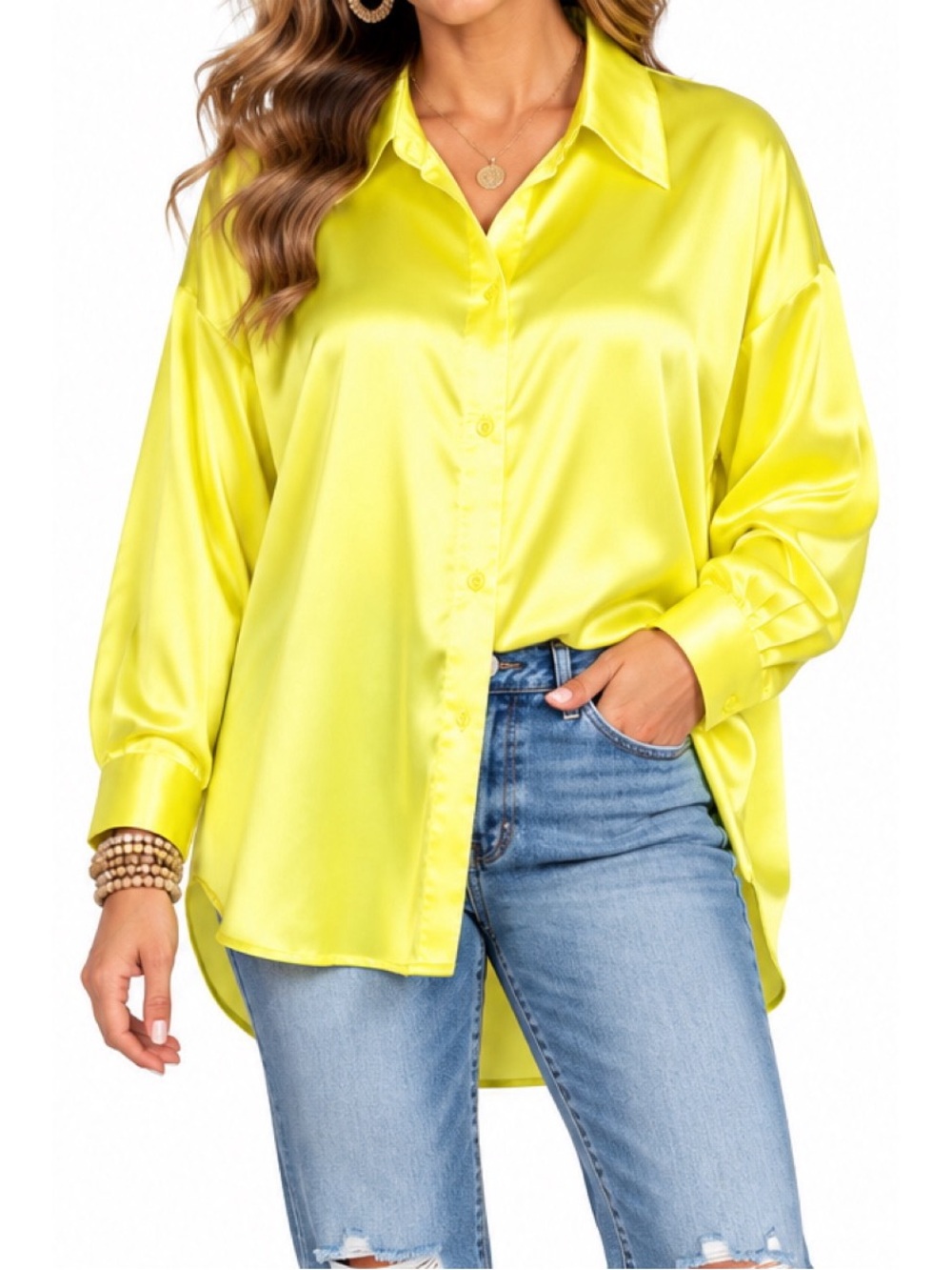 Gee Gee Bright yellow satin button front top size 3XL NWT
